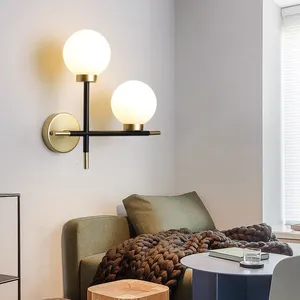 Vägglampa nordiskt glas säng dekoration svart guld led belysning för sovrum vardagsrum balkong korridor vänster och höger design