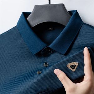 High End Brand 2024 Summer Mens Printed Casual Ice Silk Short Sleeved Lapel Polo Shirt Trend No Iron Tshirt Herrkläder 240508