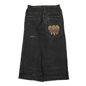 Herren Jeans Y2K -Jeans für Frauen Harajuku Retro Schädel Grafik Baggy Jeans Black Hosen Punk Rock Hip Hop Gothic Wide Legoser Strtwear T240507