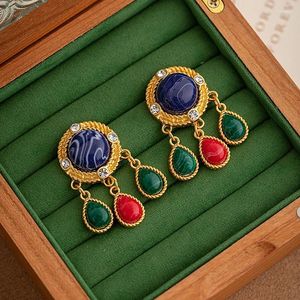 Серьги с серьгами Винтажная кисточка Lapis Lazuli Stone Drop for Women Contrast Color Elegant Diewelry Party