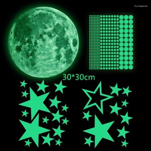 Adesivos de parede 3D Adesivo luminoso Lua Dots Star Glow in the Dark Night Teto Decals Murais Murais Decoração do quarto da casa