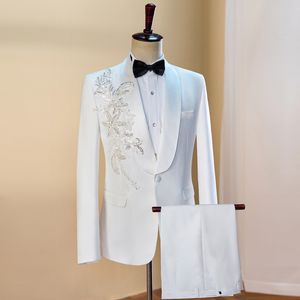 Новые мужчины свадебные костюмы вышивающие брючные брюки набор мужского хоста певца chorus stage Performance Suit Groom Banquet Party Studio 2 Piece Outfit