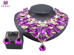 Fashion Women Bridal Choker Statement Crystal Teardrop Necklaces Earring Collar Boho Costume Jewelry Sets8231423