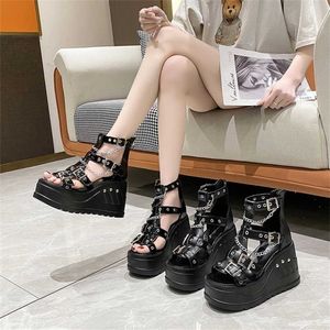Sälj Summer Sandal Women Sandals High Heel Cross Strap 10cm Slope Fish Mouth Womens Shoes 240228