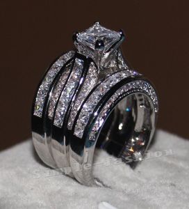 Vecalon Fine Jewelry Princess Cut 20CT CZ Diamond noivado Anel de margem de casamento Conjunto para mulheres 14kt Gold de ouro preenchido com o dedo ring5381549