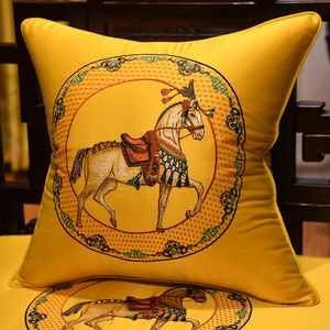 35x504540x6050 Chinese luxury embroidered horse cushion cover backrest decorative pillow sofa lumbar pillowcase 240508