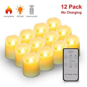 12 Pack Remote Candle LED Lamp Flameless Candles Lights Flickering Timer Tea Easter Home Decor Charging or Battery 240430