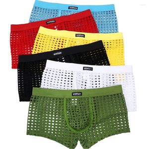 Cuecas homens pescadores boxer shorts transparentes grandes malha de roupa íntima sexy de baixa cintura nylon respirável masculino big pênis boxers