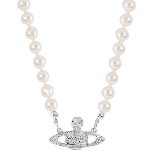 Viviane Westwood Necklace Flat Saturn Pearl Necklace Women's Light Luxury Classic Full Diamond Planet Collar Chain High Version Viviane Westwood Jewelry 846