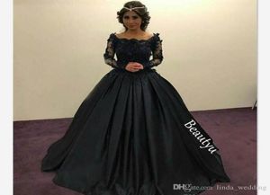 2019 Graceful Black Princess Evening Dress Long Sleeves Lace Appliques Formal Holiday Wear Prom Party Gown Custom Made Plus Size4351715