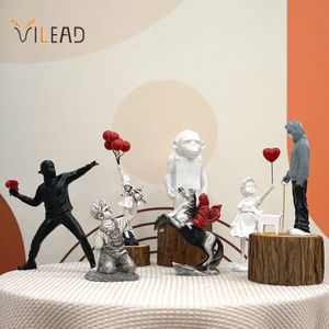 Dropshopping Banksy Sculpture Collection Цветочный метатель Статуя поп -арт современный воздушный шар. Деворная фигурная фигурная отделение дома 240507