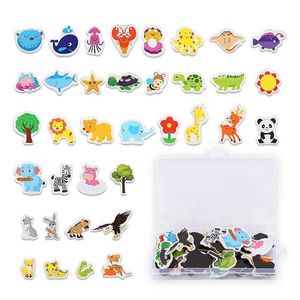 3pcsfridge Magnete 36pcs/festgelegte Cartoon Tiermagnete für Kinder lernen Holzkühlschrank Magnete für Kinder Spielzeug dekorativen Whiteboard -Aufkleber