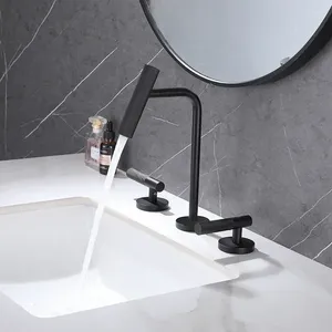 Bathroom Sink Faucets Brushed Gold Basin Faucet Total Brass Gray Widespread 3 Hole And Cold Black Water Tap