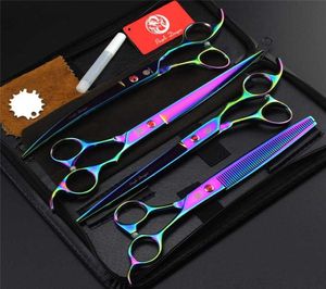 4PCSSET 80 tum Professional Pet Grooming Scissors Straight Cutting Thunning Curved Shears For Dog Grooming Purple Dragon5706976