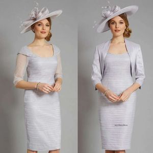 2020 Modest Formal of the Bride Jewel Neck Lace Satin Mother Dress Evening Gowns Zipper Kne Längd Två stycken Anpassad 0508