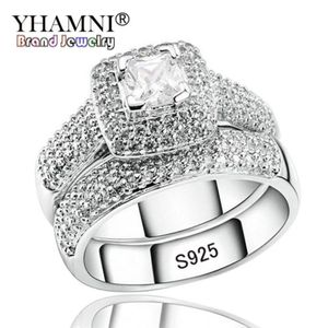 Yhamni Luxury Engagement Double Rings Set originale Real 925 Solid Silver White CZ Zircon Ring Set Wedding Fine Jewelry R14990447519369914