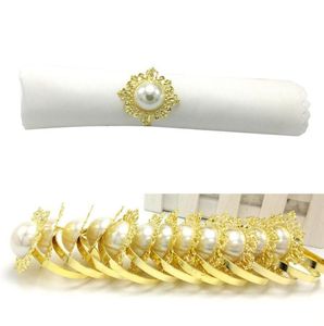 Cały 50pclot Golden Antique Fauxl Pearl Sepser Pierścień serwetki Serviette Holder na przyjęcie weselne Bankiet Adornment2995884