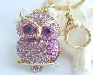 Charming Bird Owl Key Chain w Purple Rhinestone Crystals KPY03502C12551240