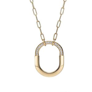 Pendant Necklaces Popular T Family Horseshoe Titanium Steel Letter Necklace Fashion Commuting Personality Open Set Diamond Collar Chain Jewelry Q240507