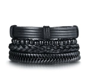 4st. Lot Vintage Black Leather Friendship Armband Set för manlig armband Braclet Braslet Man Pulseira Masculina smycken BL4279423339