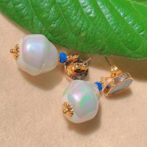 Kolczyki Dangle Natural Baroque White Pearl Blue Moonstone Gold Ear Stuf Mankief ręcznie robiony obręcz kryształ unisex kropl