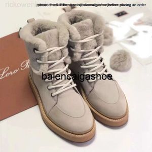 LP Loro Piano Shoes Loro * Pian 2022 Winter New Wool Snow Boots Kvinnors äkta läder kort med plysch och förtjockade bomullsskor