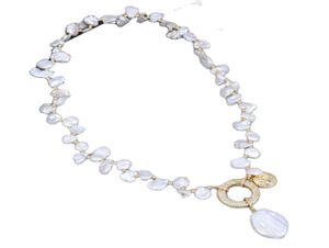 Guaiguai Jewelry Natural Freswwater Cultured White Keshi Pearl Choker Coungle Coin Pearl Charm Подвеска 18 Quot для женщин7213895