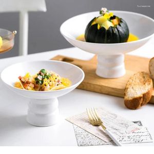 Tabliczki białe ceramiczne talerz wysoko stopy Taca obiadowa deser owocowy miska degustacja naczyń stołowych