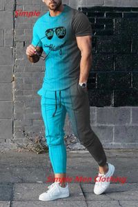 Мужские спортивные костюмы Мужские модные футболка с длинными брюками набор мужской одежды Новая летняя мужская футболка поставлена по костюме мужски для мужчин 2 шт.