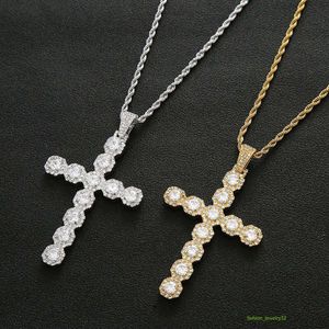 Iced Out Large Cross Necklace Pendant With 4mm Tennis Chain Gold Sier Cubic Zircon Men Women Hiphop Rock Jewelry