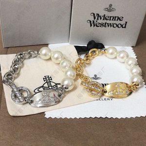 Designer High Version Westwood Full Diamond Soft Sweet OT Buckle Pearl Circle Saturn Armband