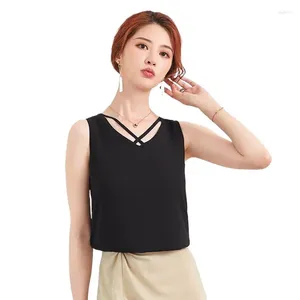 Tank da donna Donne Tops cerebbe chiffon femmina 2024 Summer Solid 10 Colours Shirt Out Shirts Sleeveless Office Office Office Abiti vintage