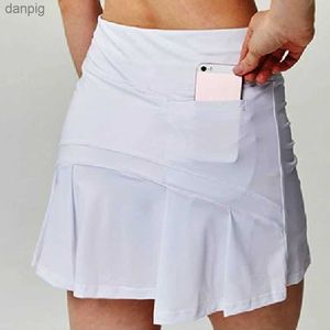 Spódnice S-XXXL Kobiety Tennis spódnice Badminton plisowana spódnica z wysokim talią fitness z telefonem Pocket Girl Athletic Sport Skorts Y240508