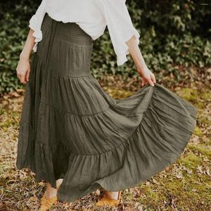 Skirts Women High Waist Boho Maxi Skirt Holiday Beach Draped Long Patchwork Solid Color Drawstring Bohemian Summer