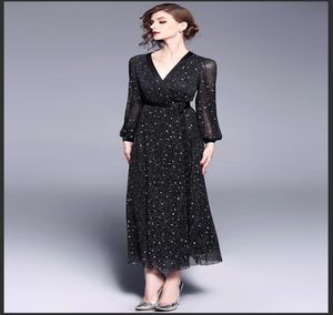 Spot Real S Black Dress Vneck LongSleeved Women039S High midja Långt sexig Astyle -kjol 2018 NEW7431543