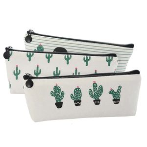 Bag Großhandel Cactus Bleistiftbeutel Case Leinwand tragbarer Stiftgeld Brieftasche Streifen Reißverschluss Beutel Taschenschlüsselring Geschenk