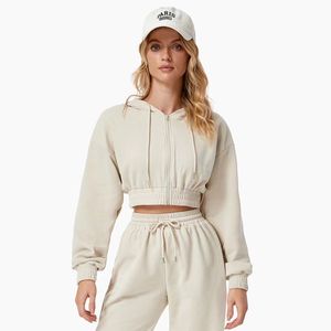 Alv Yoga Suits 3D Logo Micro Jacket Croped Sweatshirts+Sweatpants Thick Full Zip Up Hoodies Break Line Laidback Streetwear jogger Sportwear Lantern Sports Pants Pants