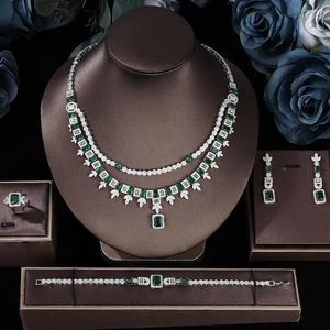 Necklace Earrings Set Trendy 4-Piece Wedding For Women CZ Zirconia Fashion UAE Dubai Bridal Party Accessories