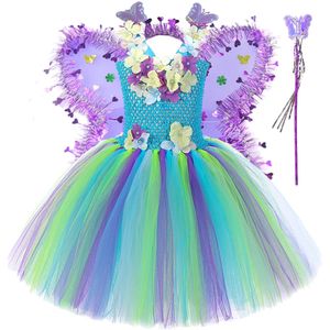 Freshas de fada da selva de flores para a festa de aniversário de meninas Tutus Kids Halloween Fancy Dress With Butterfly Wings Princess Girl Fort 240429