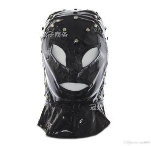 Slave Hood Mask Black Bright Patent Leather Face Masks Sex Product for Adult Sex Games6743962