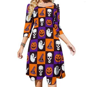 Casual Dresses Cute Ghost Dress Happy Halloween Kawaii Summer Sexy Square Collar Streetwear Printed Big Size 4XL 5XL