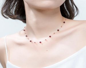 Charmig 925 Sterling Silver Design Pärlor Kedjan halsband Garnet Bärade ädelstenhalsband tillverkare Kvinnor Rose Gold Jewelry Who4945321