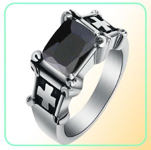 Clusterringe Men039s Vintage großer roter CZ Ring Edelstahl Klassiker Klauenkreuz Gothic Biker Knight for Women Mode Christ5041081600