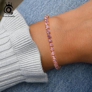 Orsa Jewels блестящий розовый теннисный браслет циркона 925 стерлинговый серебро 4 мм AAAA CZ Регулируется для женских ювелирных украшений SB193 240423