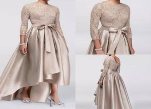 Chic High Low Mother Of The Bride Dresses Lace Sequined Long Sleeves A Line Satin Plus Size Mother039s Dress Evening Wear For W4347625