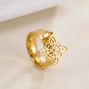 Bröllopsringar Skyrim Ring med häxknuthänge rostfritt stål fingerringar Wicca Witchcraft Amulet Protection Jewelry Gift for Women