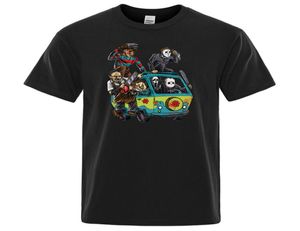 Maniac Park Korku Film Tema Parkı Jason Palyaço Saw Tops Mens Cadılar Bayramı Komik Tişörtleri Yaz Kısa Kollu Erkekler Tshirt9366245