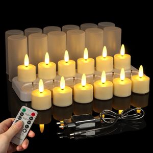 612pcs USB wiederaufladbare Teelaches Flackern Flammen Timer Remote für Geburtstag Hochzeit Kerzen Home Dekoration LED VOTIVE 240430