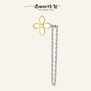 Стад Bamoer U 1pc 925 Чистые серебряные цветочные серьги, подходящие для женских изысканных ювелирных украшений Свадебные подарки