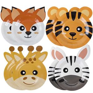 Diminuiço de jantar descartável 10 peças/conjunto de 7 polegadas Jungle animal Party Tabel peças de papelão Tiger Fox Giraffe Board Supplies Childrens Decoration Q240507